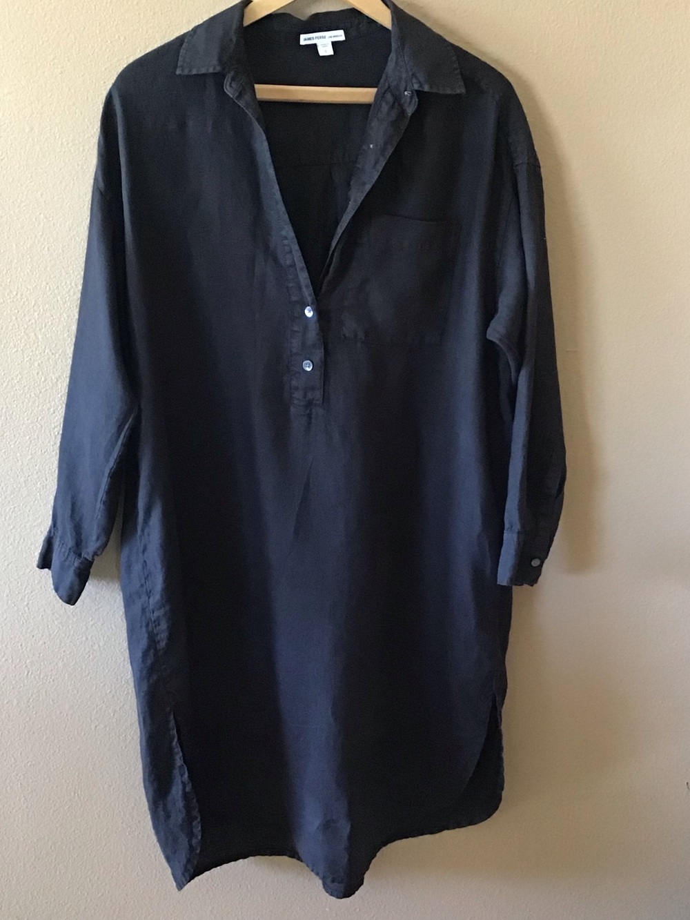 James Perse Black Linen Shirt Dress Size 0 Small